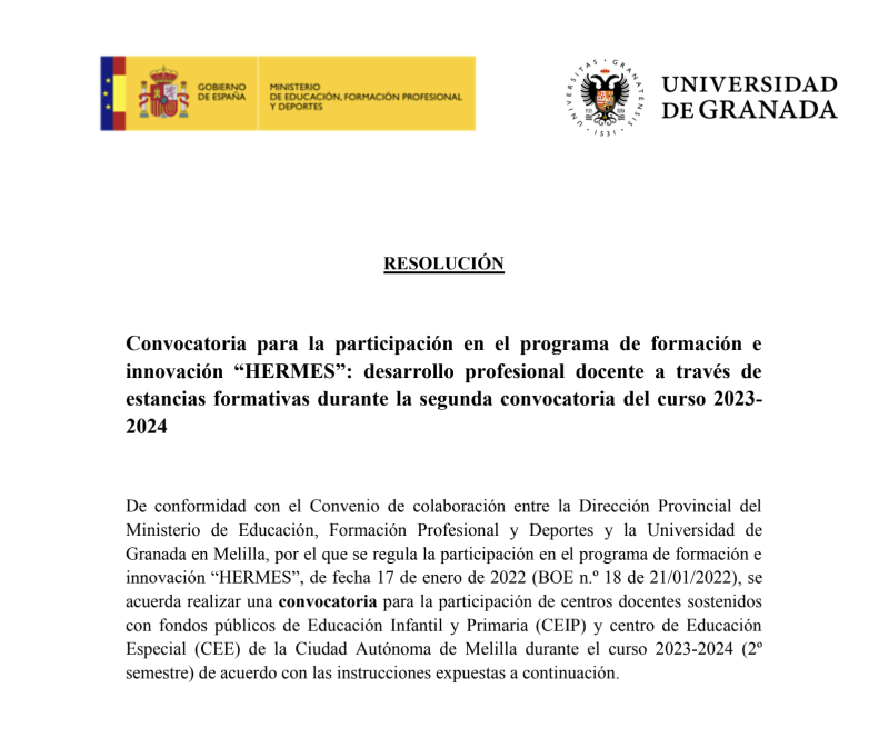 Segunda convocatoria para la participación en el programa de formación HERMES 2023-2024