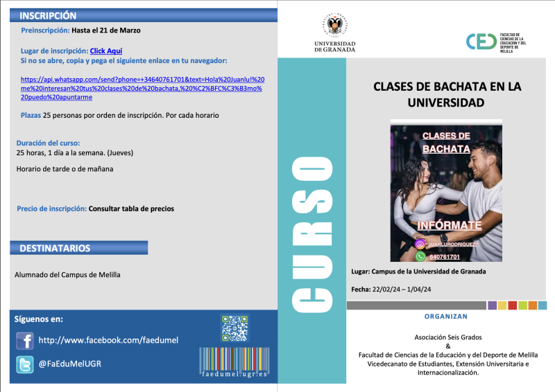 Curso de clases de bachata en la universidad con la asociación Seis Grados