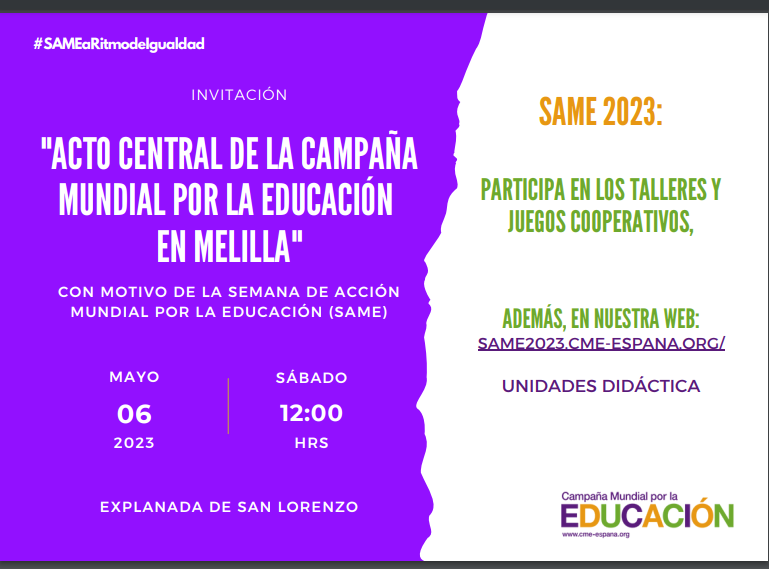 Invitación al acto central de la Campaña Mundial por la Educación en Melilla