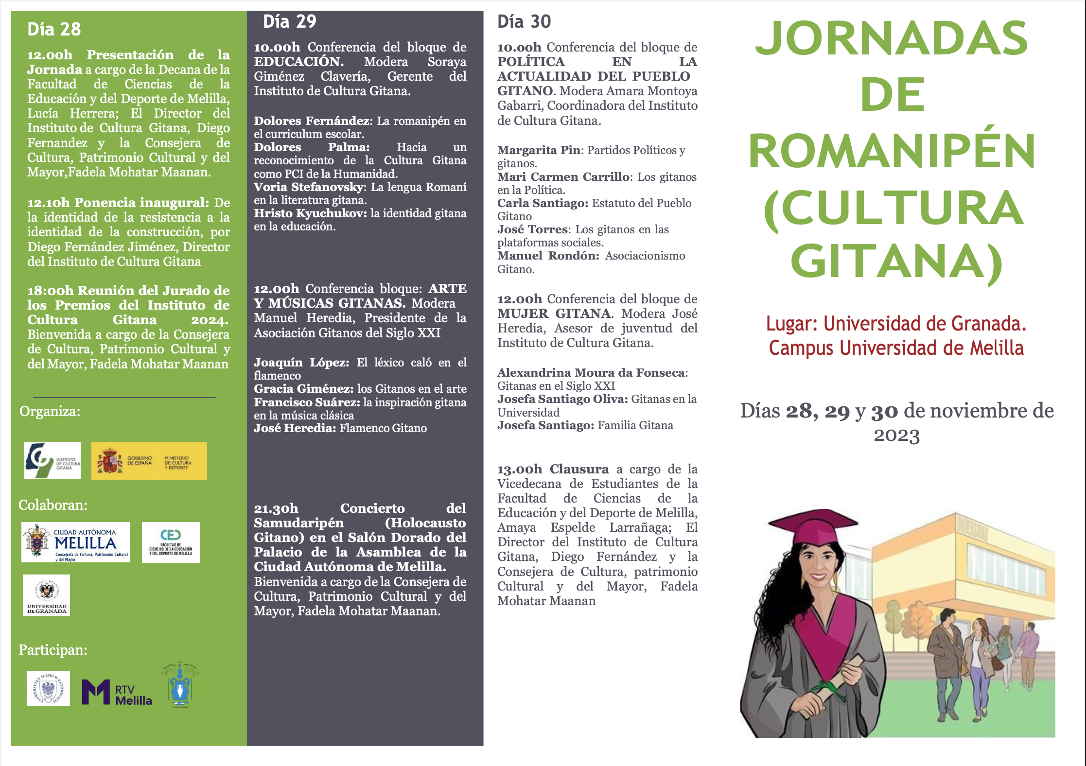 Programa de las jornadas 'Romanipén. Cultura Gitana', en el Campus de Melilla
