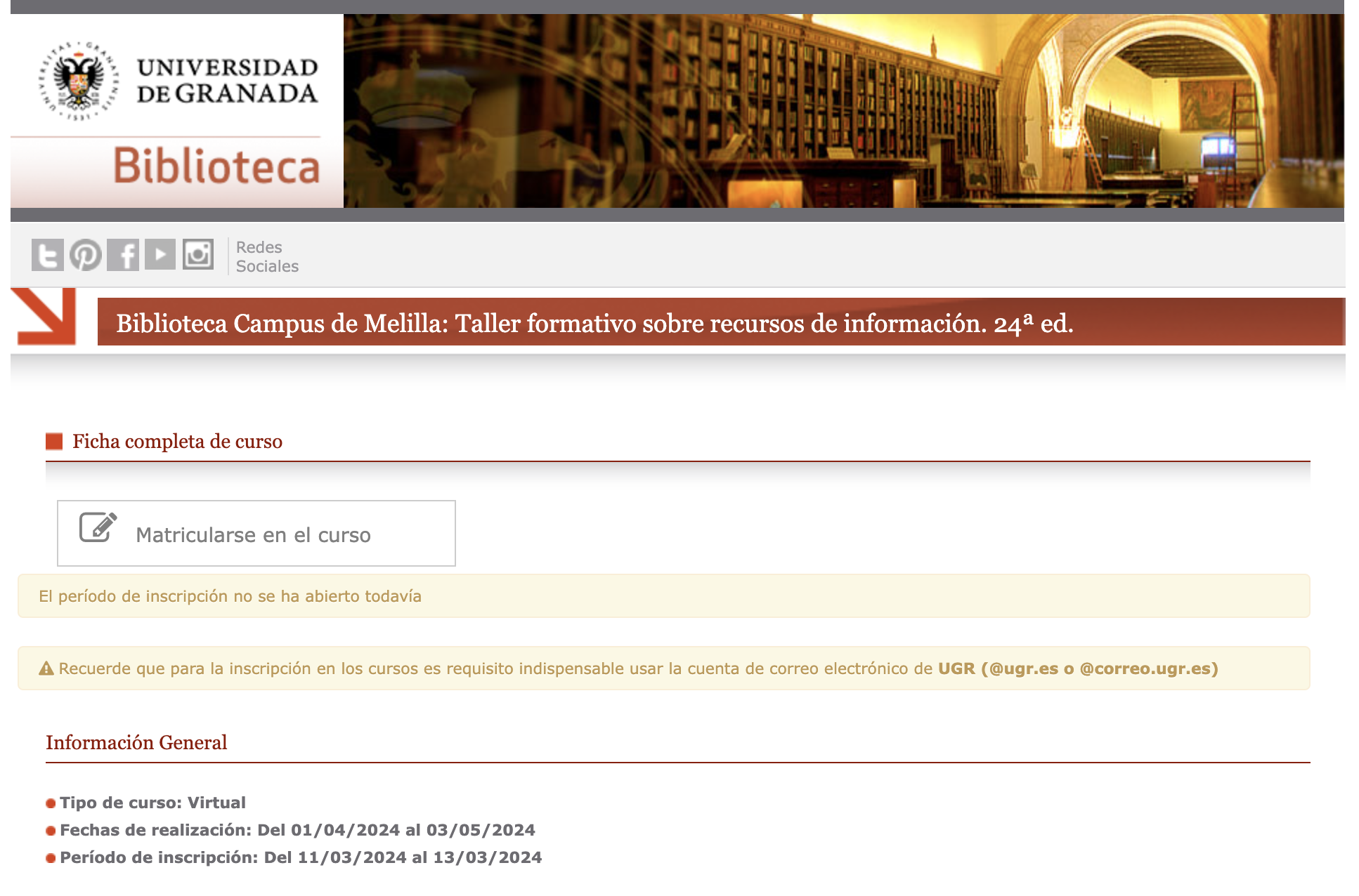 Taller Formativo sobre Recursos de Información para los grados en el Campus de Melilla con créditos