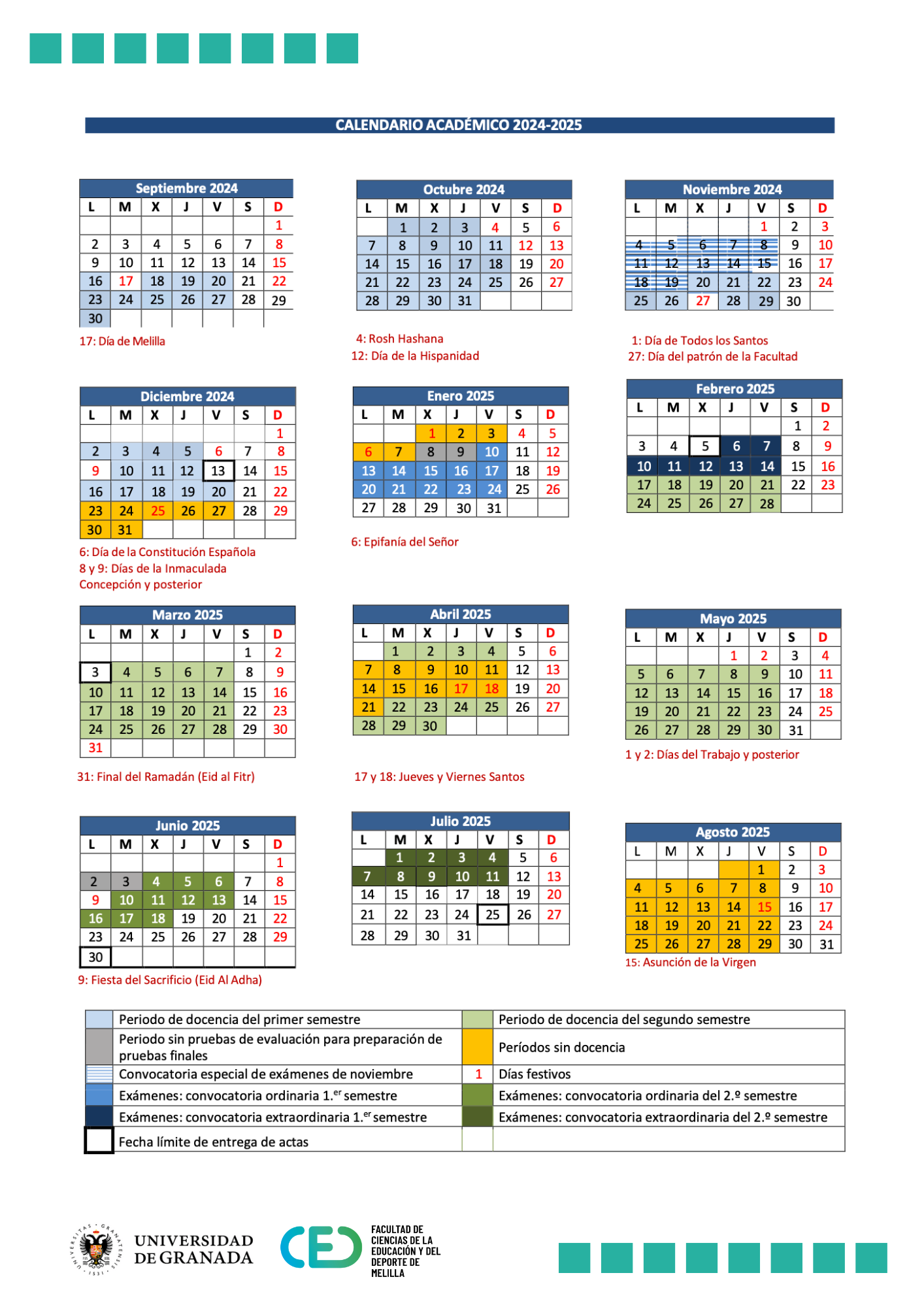 Calendario administrativo: Plazos académicos del curso 2024-2025