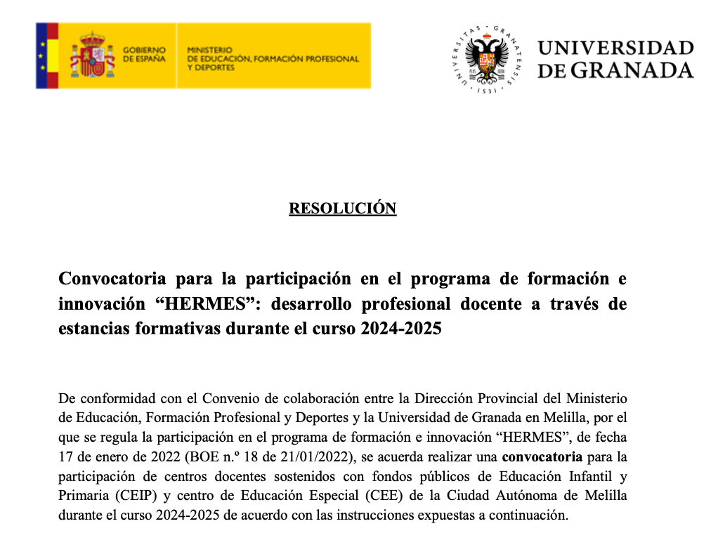 Convocatoria para la participación en el programa de formación e innovación HERMES 2024-2025