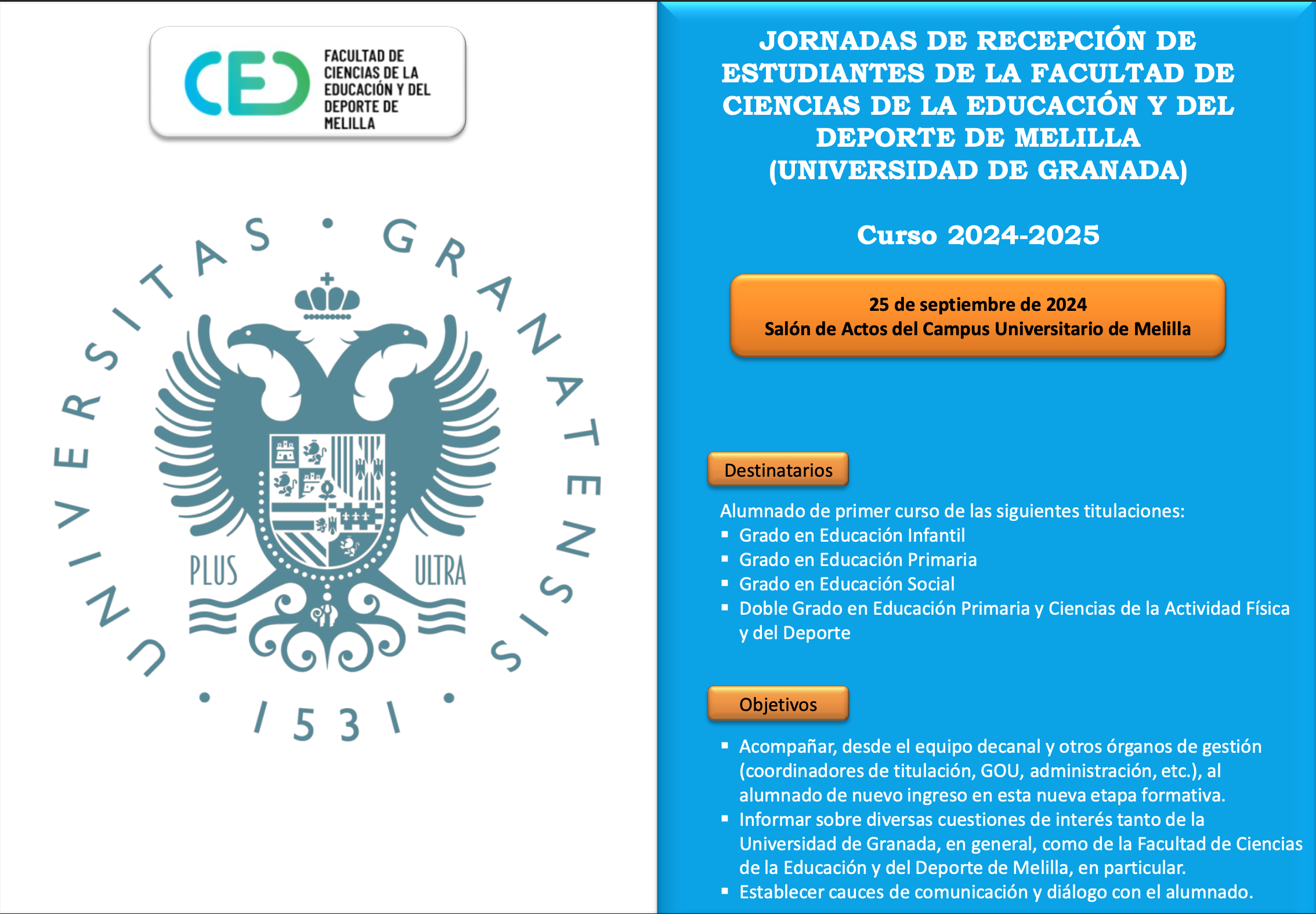 Jornadas de Recepción de Estudiantes de Faedumel. Curso 2024-2025