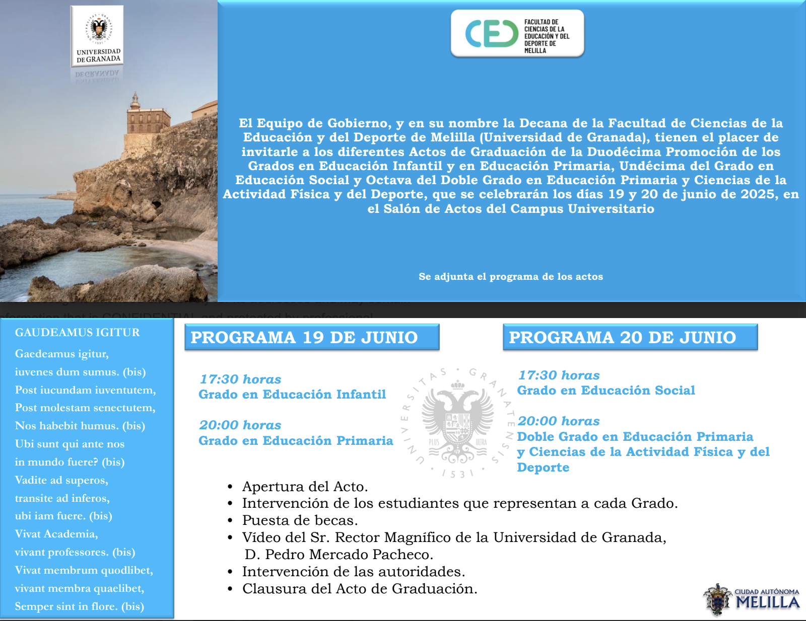Programa de los actos de graduación del curso 2024-2025