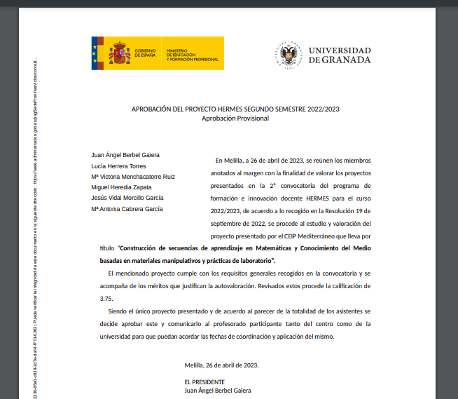 Resolución provisional de la Convocatoria Programa estancias formativas HERMES para segundo semestre Resolución provisional de la Convocatoria Programa estancias formativas HERMES para segundo semestre