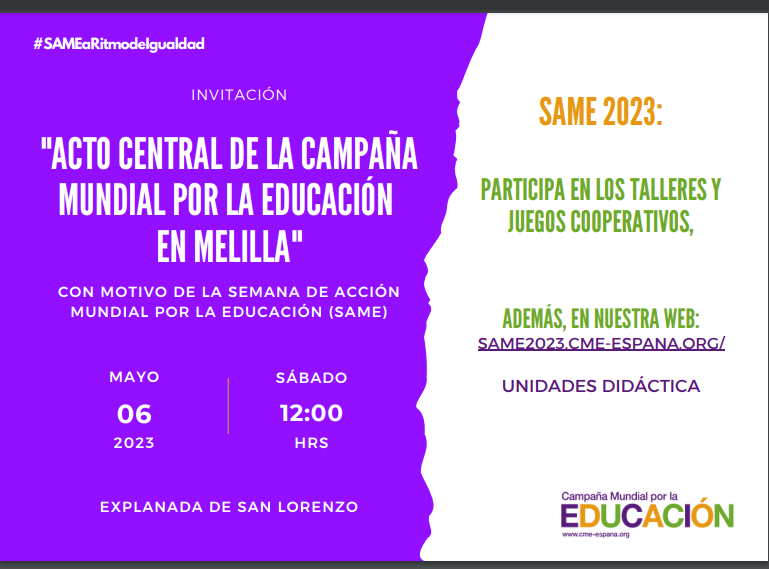 Invitación al acto central de la Campaña Mundial por la Educación en Melilla Invitación al acto central de la Campaña Mundial por la Educación en Melilla