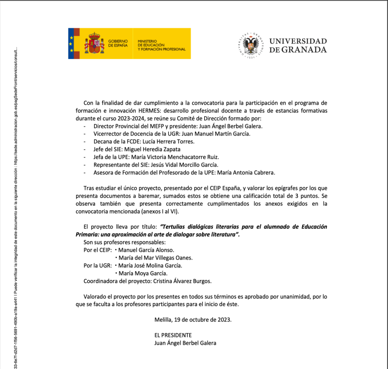 Resolución provisional Convocatoria Programas Estancias Formativas Hermes 2023/2024 Resolución provisional Convocatoria Programas Estancias Formativas Hermes 2023/2024