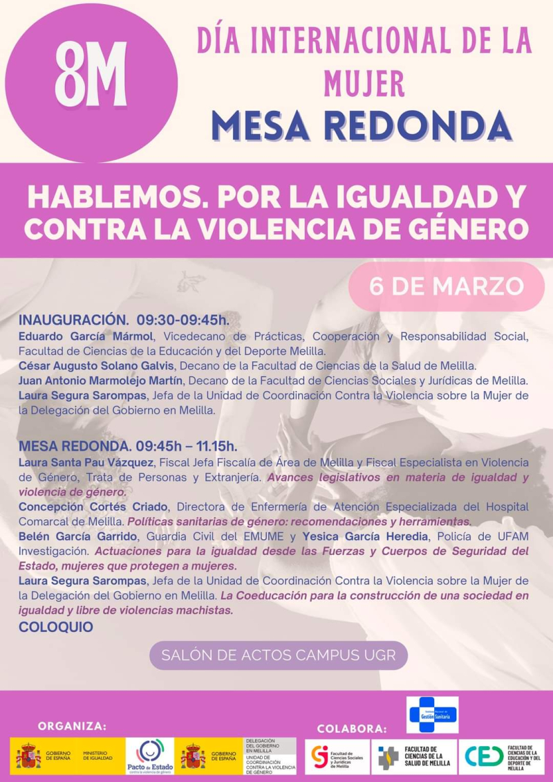Mesa redonda por el 8M: Hablemos. Por la Igualdad y contra la Violencia de Género Mesa redonda por el 8M: Hablemos. Por la Igualdad y contra la Violencia de Género