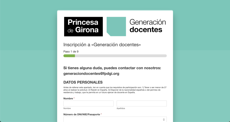 Abierta la convocatoria del programa Generación Docentes de la Fundación Princesa de Girona Abierta la convocatoria del programa Generación Docentes de la Fundación Princesa de Girona