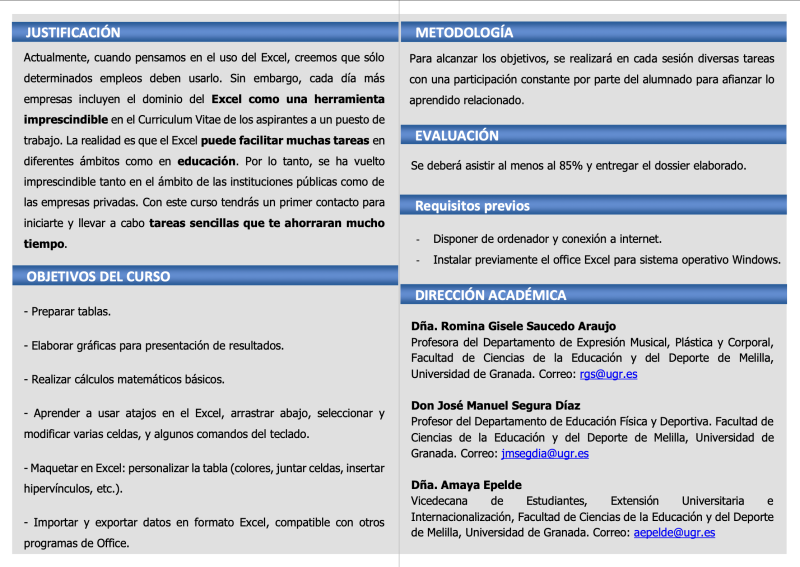 Curso básico de Excel para estudiantes de grado Curso básico de Excel para estudiantes de grado