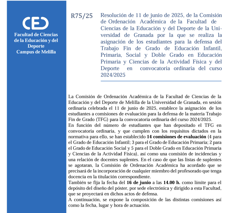 Defensa del Trabajo Fin de Grado (TFG) en convocatoria ordinaria 2024/2025 Defensa del Trabajo Fin de Grado (TFG) en convocatoria ordinaria 2024/2025