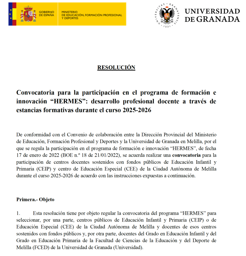 Convocatoria para la participación en el programa de formación e innovación “HERMES” Convocatoria para la participación en el programa de formación e innovación “HERMES”