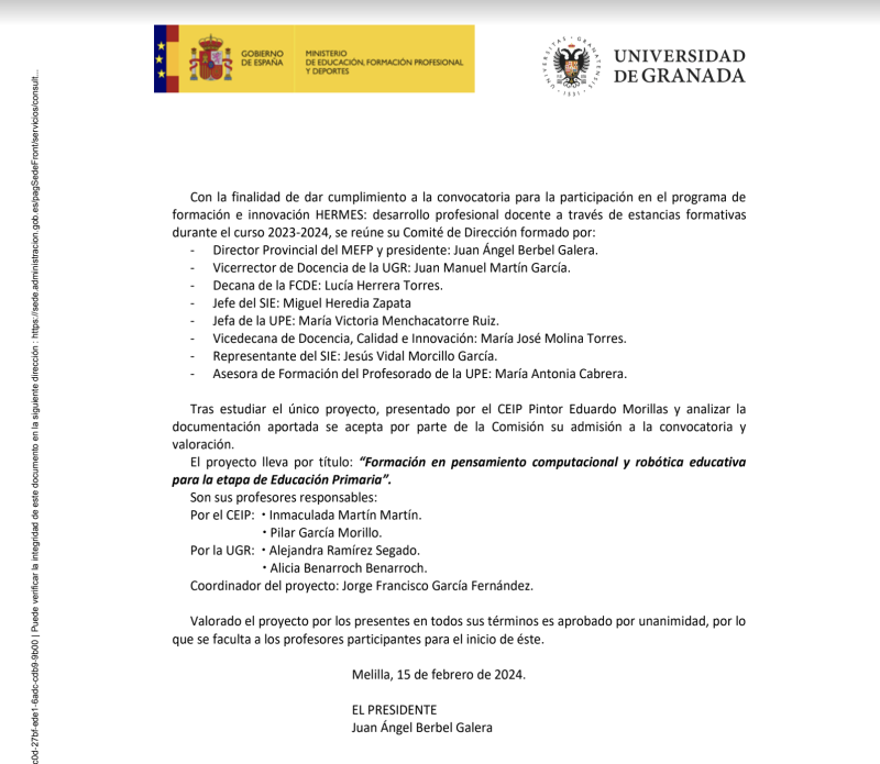 Resolución provisional de la convocatoria de febrero del programa de formación e innovación HERMES Resolución provisional de la convocatoria de febrero del programa de formación e innovación HERMES