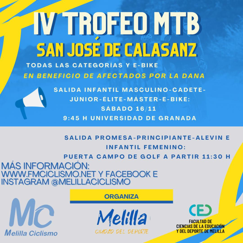 IV Trofeo MTB San José de Calasanz en beneficio de los afectados por la DANA IV Trofeo MTB San José de Calasanz en beneficio de los afectados por la DANA