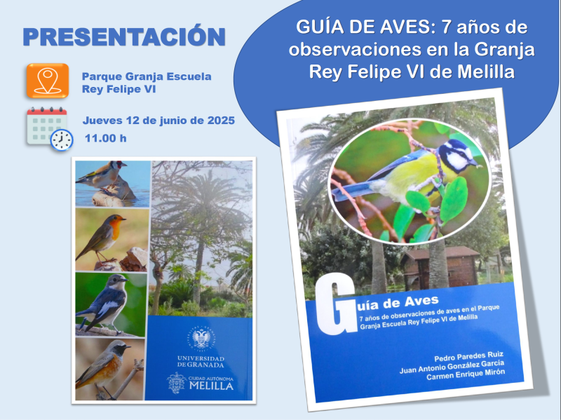 Presentación de la guía de aves: 7 años de observaciones en la Granja Rey Felipe VI de Melilla Presentación de la guía de aves: 7 años de observaciones en la Granja Rey Felipe VI de Melilla